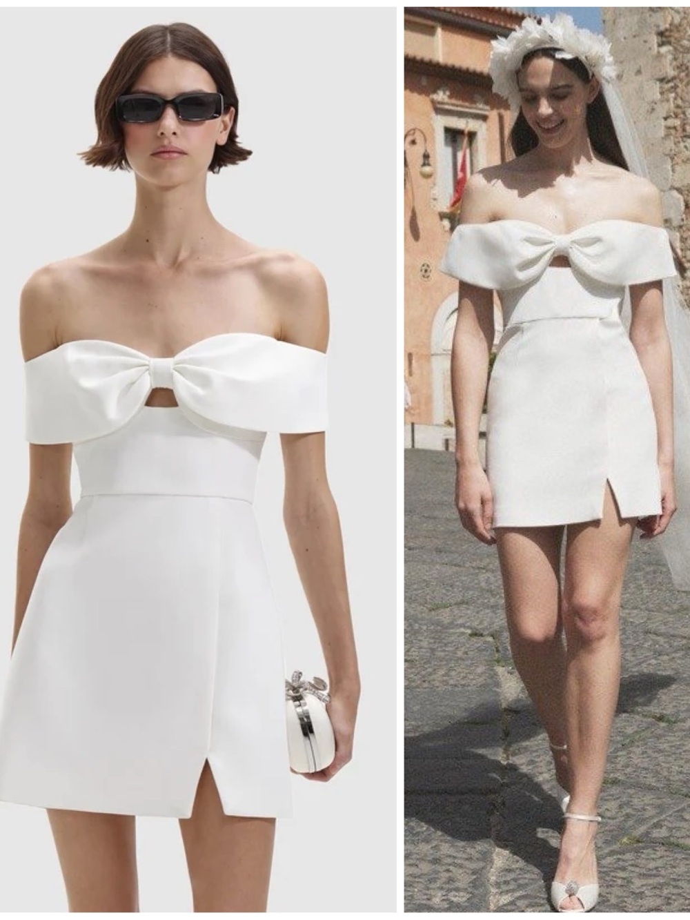 NWT Self-Portrait Bow Crepe Mini Short Dress White Women’s Size 2 Bridal Wedding